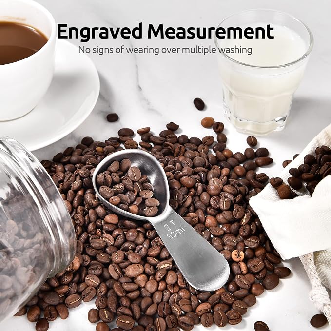 U-Taste 18/8 Stainless Steel Coffee Scoop: 2 Tbsp Scoop Measure Spoon, 2Pcs | Stainless Steel Tablespoon Measuring Spoon, Tablespoon Coffee Spoons, Short Handle Tbsp Scooper for Ground Coffee Bean Powder