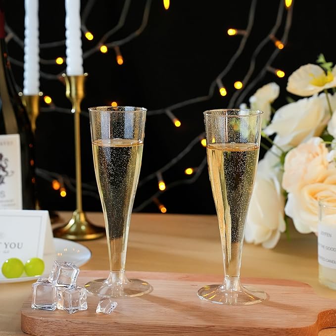 Bestluck 200Pack 4.5oz Gold Glitter Champagne Flutes Plastic | Plastic Disposable Stemware, Disposable Champagne Flutes for Party, Mimosa Bar, Wedding, Anniversary and Graduation