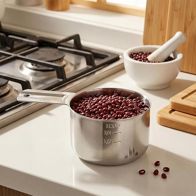 Measuring Cup, 1 Cup Stainless Steel spoon, Great for Wet and Dry Ingredients, Use as Dog Food Scoop,Dishwasher Safe