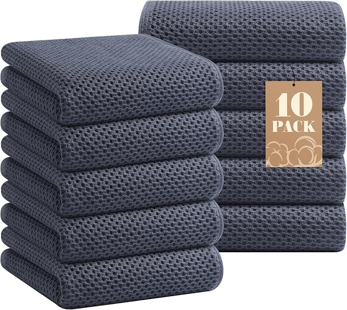 Homaxy 100% Cotton Waffle Weave Kitchen Towels, 10-Pack, Dark Grey | Ultra Soft Absorbent Dish Towels, Quick Drying Cleaning Towels, 13 x 28 Inches