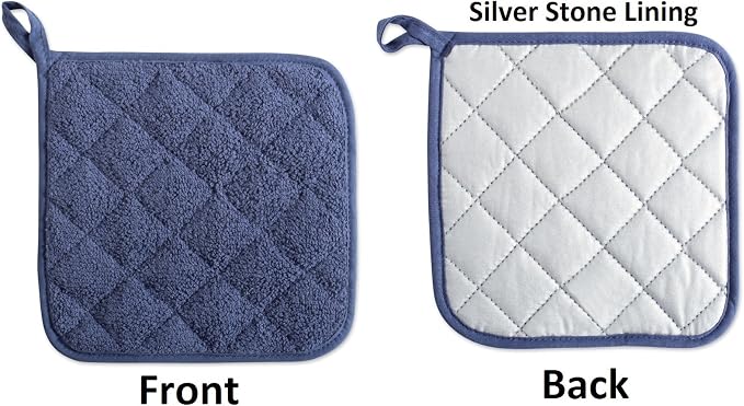 DII Basic Terry Collection Quilted 100% Cotton, Potholder, French Blue, 3 Piece