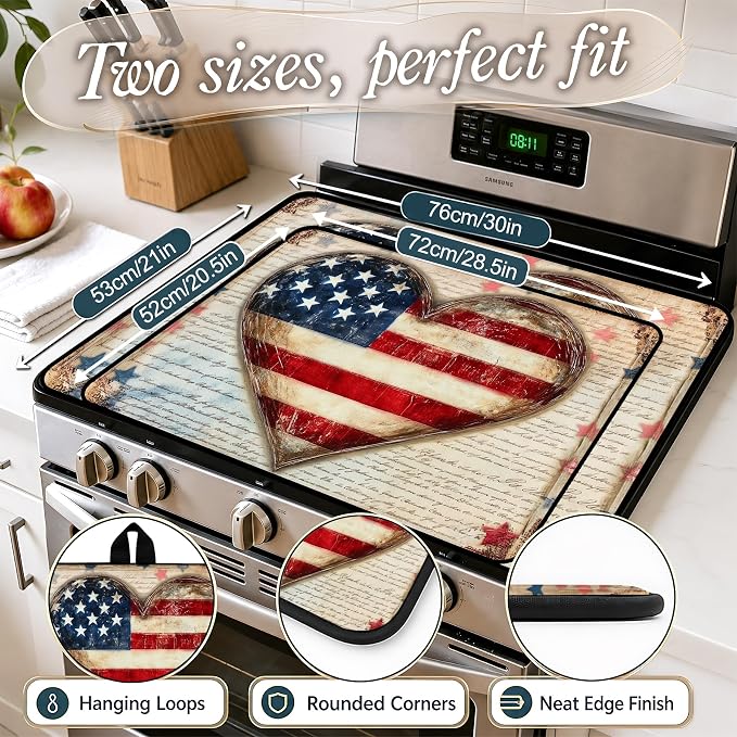 Patriotic Electric Stove Top Cover | Heat Resistant Glass Cooktop Protector for Kitchen Ceramic Countertops, Multiuse Stove Cover and Dish Drying Mat