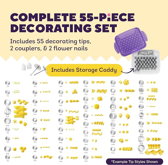 Wilton Master Cake Decorating Piping Tips Set, Cupcake Decorating, 55-Piece | 55-Piece Stainless Steel Tip Set with Storage Case for Piping Rosettes, Stars, Leaves & Borders on Cakes & Cupcakes