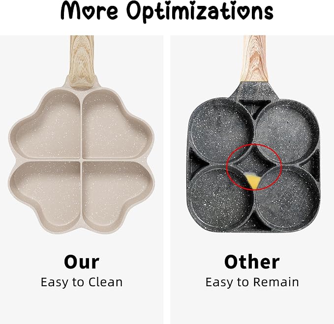 Caannasweis Egg Pan Omelette Pan, 4-Cup Nonstick Granite Omelette Skillet Breakfast Frying Pan Egg Cooker Suitable for Gas Stove & Induction Cookware, PFOA PFOS Free, Brown Heart Shaped