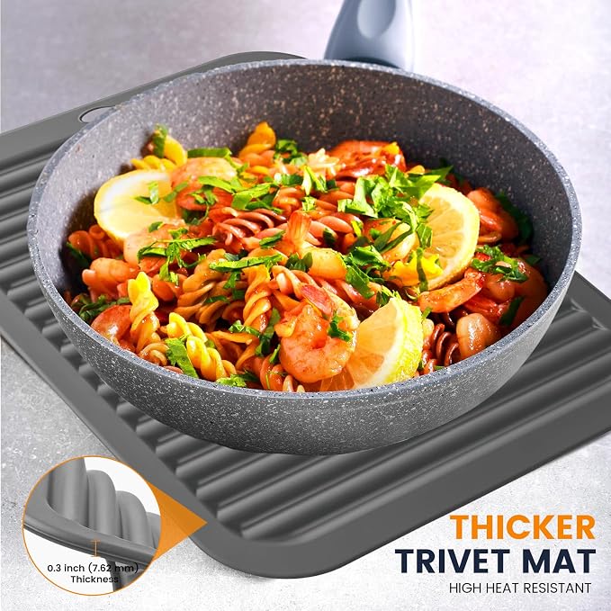 Silicone Trivet Mats 4 Heat Resistant Pot Holders Multipurpose Non-Slip Hot Pads for Kitchen Potholders, Drying mat, Jar Opener, Spoon Holder, Coaster.(Warm Gray)