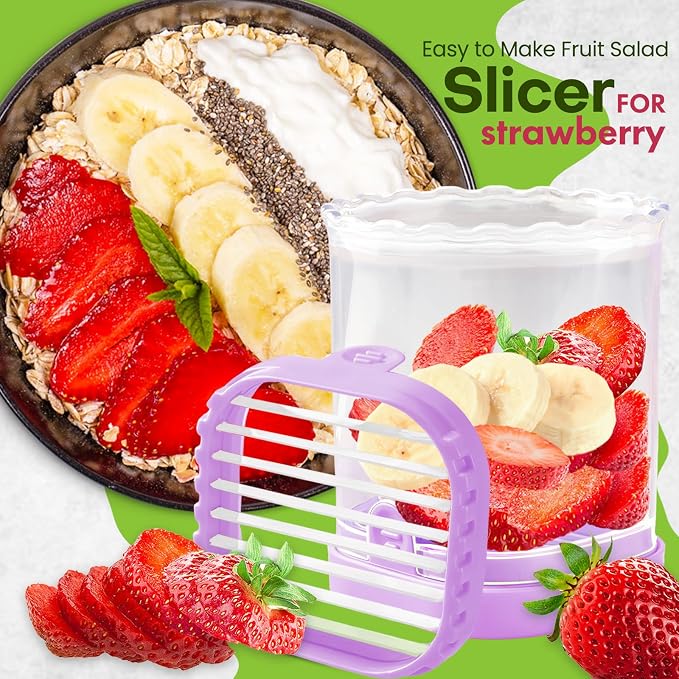 Creative Strawberry Slicer, Detachable Cutter with Push Plate (Purple)
