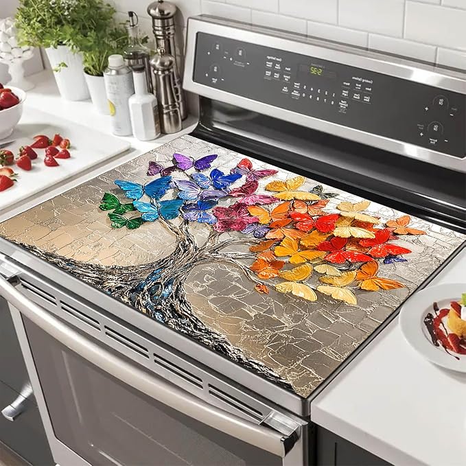 HOMETITUTE Colorful Butterfly Tree Stove Top Cover 28x20 Diatomite Mat