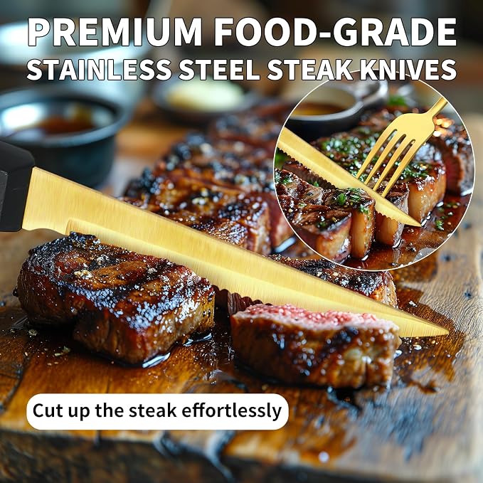 53PCS Gold Silverware Set for 8 with Flatware Drawer Organizer, Stainless Steel Cutlery Set with Steak Knives, Include Spoons and Forks Set & Serving Utensils, Mirror Polished, Dishwasher Safe