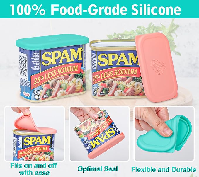 Silicone Can Lids for SPAM Canned Meat 12 oz, LFGB Platinum Silicone Can Covers for Food Storage, Freezer Dishwasher Safe, Set of 2