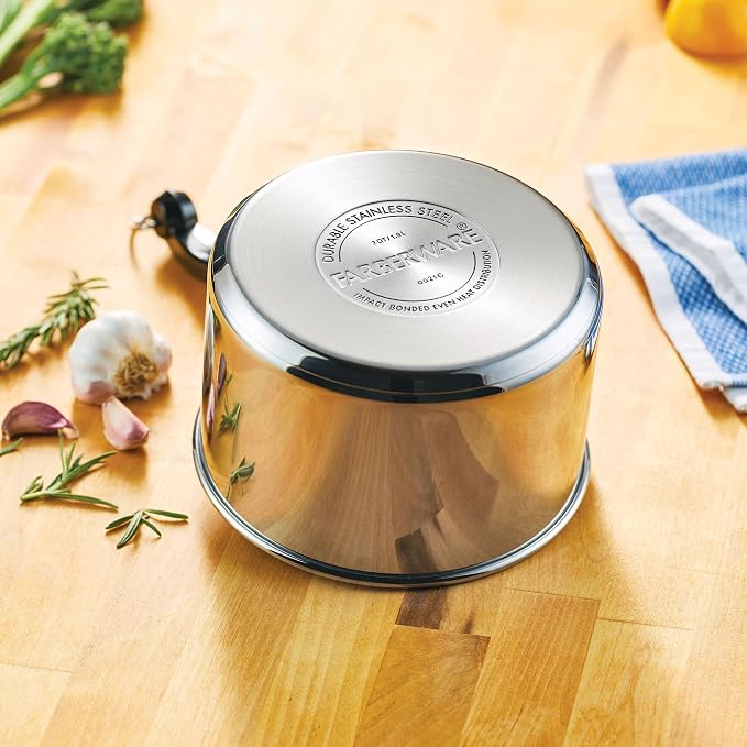 Farberware Classic Series Stainless Steel Double Boiler and Saucepan with Lid, Double Boilers For Stove Top, 2-Quart
