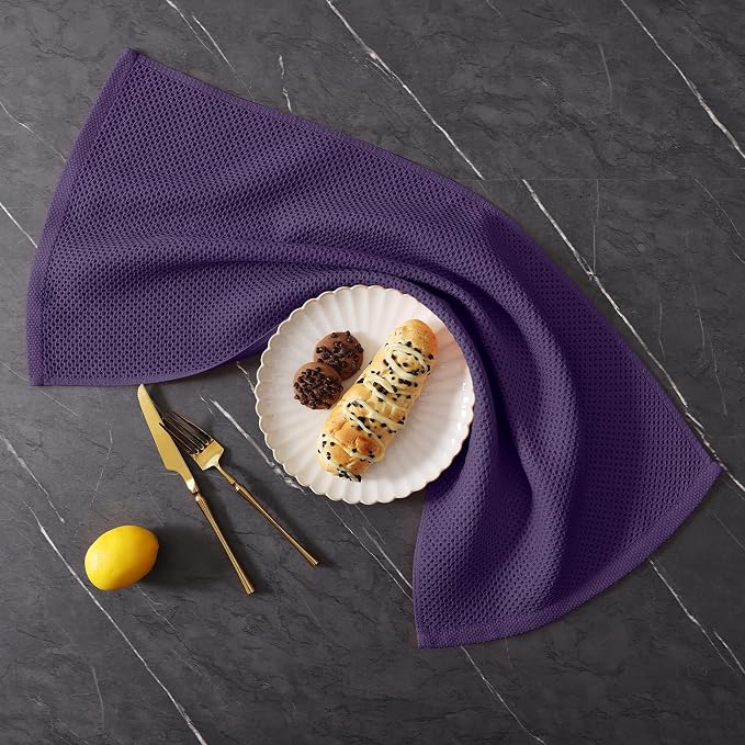 Homaxy 8 Pack 100% Cotton Kitchen Towels and Dishcloths Set, Eggplant | 12 x 12 Inches and 13 x 28 Inches Kitchen Towels Set, Ultra Soft Absorbent Dish Cloths for Washing Dishes