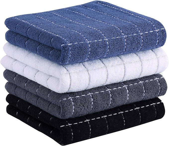 Homaxy 100% Cotton Terry Kitchen Towels, 4 Pack, Multiple Color | Ultra Soft and Absorbent Dish Towels for Kitchen, Suitable for Drying and Washing Dishes