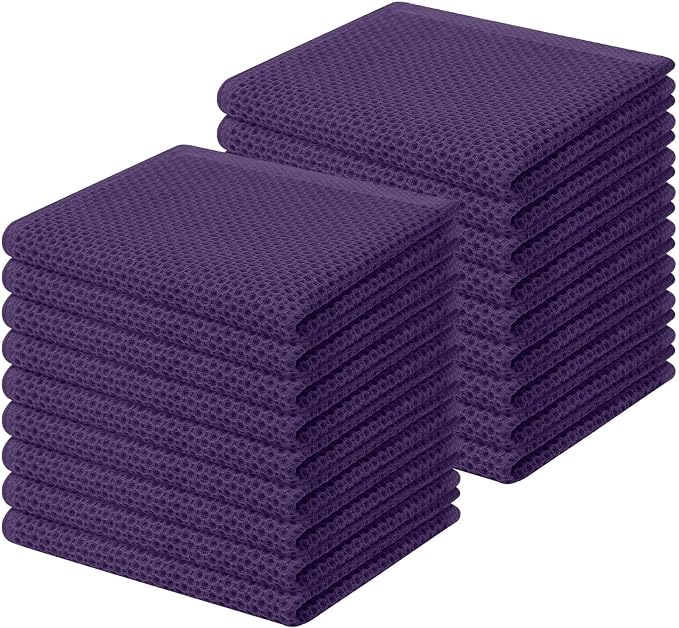 Homaxy 100% Cotton Waffle Weave Kitchen Dish Cloths 18-Pack, Eggplant | 12 x 12 Inches, Ultra Soft Absorbent Dish Towels, Quick Drying Dish Rags with Hanging Loop