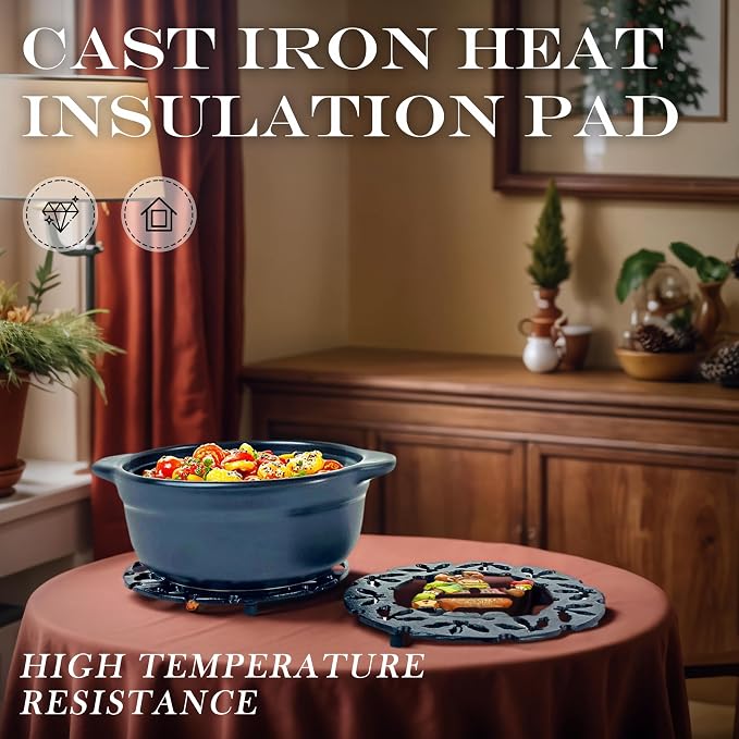 Cast Iron Trivet for Hot Dishes, Metal Trivet for Hot Pots and Pans, Heavy Duty Cast Iron Pot Holder with Heat Resistant Glove, Hot Pan Holder for Kitchen & Dining Table