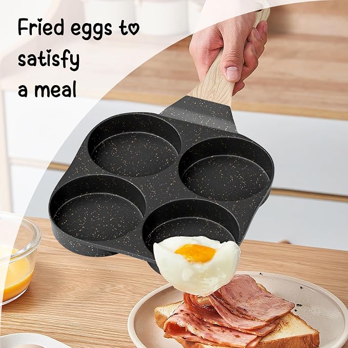 Caannasweis Egg Pan Omelette Pan, 4-Cup Nonstick Granite Omelette Skillet Breakfast Frying Pan Egg Cooker Suitable for Gas Stove & Induction Cookware, PFOA PFOS Free, Black