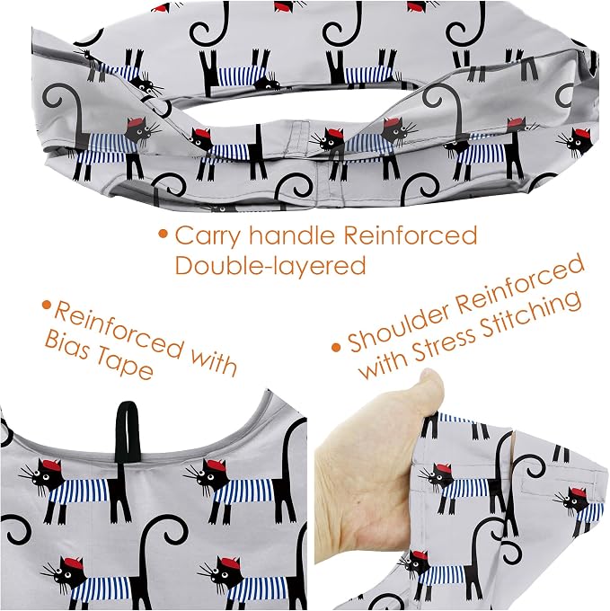 BeeGreen Gifts for Cat Lovers 6 Pack Cats Reusable Grocery Bags with Elastic Band Reusable Shopping Bags Bulk 50LBS X-Large Foldable-Machine Washable-Heavy Duty Kitten Bags