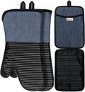 Yutat Oven Mitts, Pot Holders Set of 4 Made with Pure Cotton and Food Grade Non-Slip Silicone - 500 F Heat Resistant Oven Mitts and Pot Holders Sets for Kitchen Cooking (4pcs Set, Black and Denim)