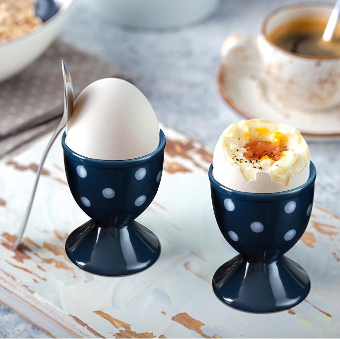 Cinf Ceramic Egg Cups, Set of 2, Boiled Egg Holders for Breakfast, Blue | Set of 2 ceramic egg cups, easy to clean, elegant blue design for boiled eggs, breakfast serving and everyday dining