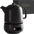 Design Tea Pot with Warmer (44 oz) - Premium Ceramic Teapot with Infuser for Loose Tea - Black Teapot Ceramic with Removable Steamer