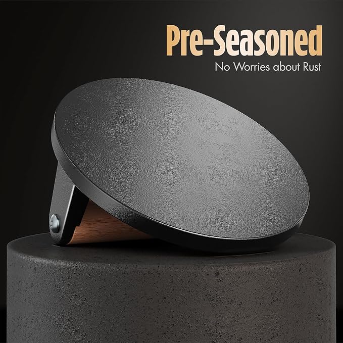 Pisol Pre-Seasoned Cast Iron Smash Burger Press, 2 lb Meat Press Tool, 2PCS | Rustproof, Pre-Seasoned, Flat Bottom, Wooden Handle, Dishwasher Safe, No Stick, Easy to Clean, 6.6'' Wide, 2lb