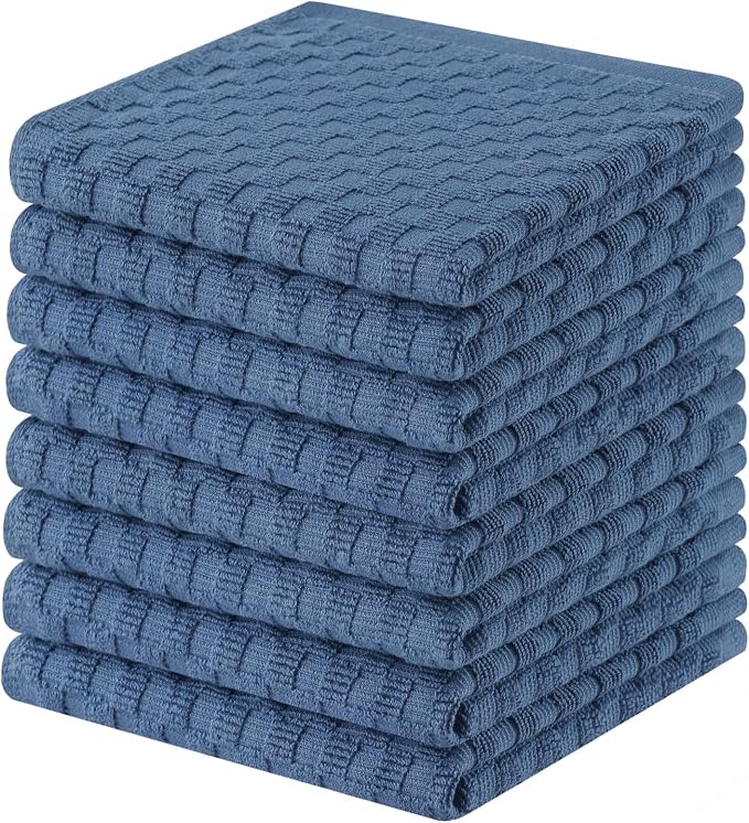 Homaxy 100% Cotton Terry Dish Cloths, 12"x12", 8-Pack, Navy Blue | Ultra Soft Absorbent Dish Towels with Hanging Loop, Pineapple Grid Designed