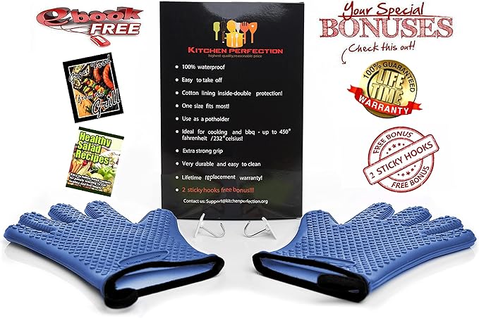 KITCHEN PERFECTION XL Silicone Smoker BBQ Gloves -Heat Resistant Oven Mitts | Waterproof, 5-Finger Design For A Better Grip, for Pitmasters, Meat Smoking, Grilling, Cooking, Frying Turkey | Grill Gift