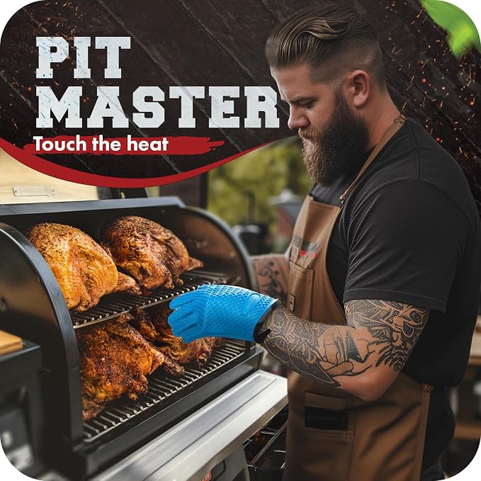 KITCHEN PERFECTION XL Silicone Smoker Oven Gloves-Extreme HeatResistant Gloves-Handle Hot Food Right on Your Grill BBQ Fryer&Pit|Waterproof Grilling Cooking&Baking Mitts|Superior Value Set+3 Bonuses | Waterproof, 5-Finger Design For A Better Grip, for ...