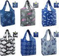 BeeGreen Animal Reusable Shopping Bags Cute Grocery Bag 6 Pack, Christmas Gift Bags Heavy-Duty Foldable Shopping Totes for Supermarket, Work & Travel, Large Washable Polyester Tote Bag with Handles