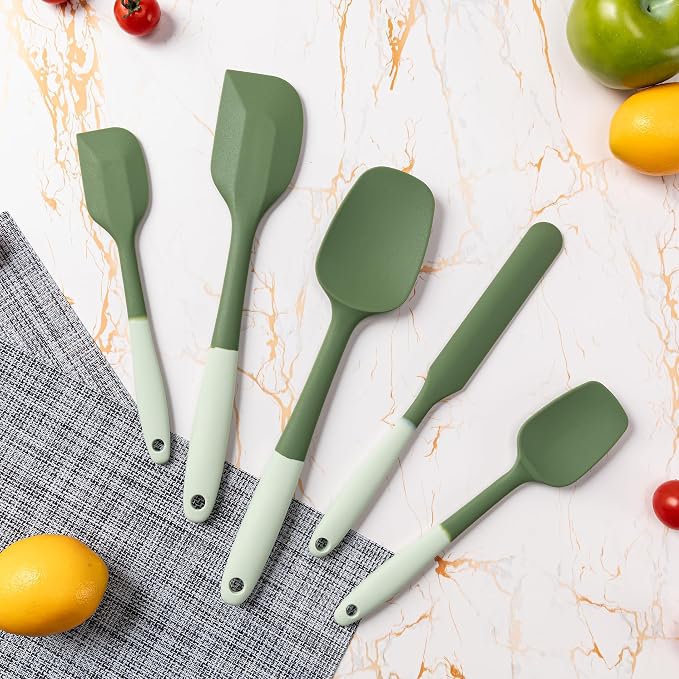 Silicone Spatula Set,5 Piece Food Grade Rubber Spatulas,Double-Green | Spatulas Silicone Heat Resistant for Baking,Cooking,and Mixing High Heat Resistant Non Stick Dishwasher Safe BPA-Free