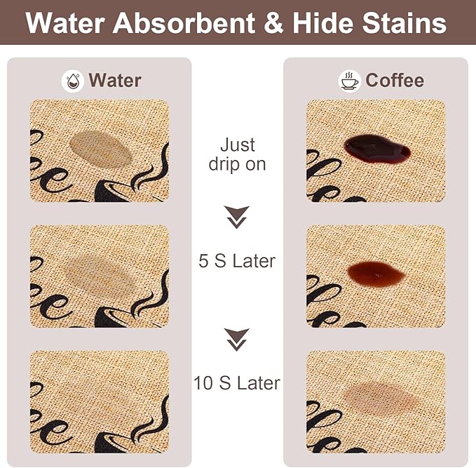 CooRug Fashion Coffee Mat, Dish Drying Mat 16" x 24" Beige | Hide Stain, Absorbent, Coffee Bar Accessories, Heat Resistant, Non-slip, Eco-friendly, Easy to Clean