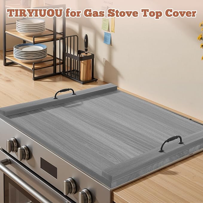 Gas Stove Top Cover: Wooden 30 * 22 Inches Electric Stovetop Covers, Noodle Board with Handles, Wood RV Cutting Board for Kitchen Counter (Grey)