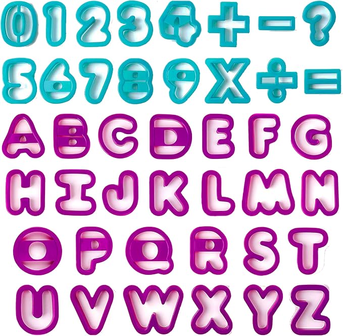42 Pcs Letter And Number Cookie Cutters,with Dough Alphabet,Numbers,Mathematical Symbols,Fondant Letter Cutters for Birthday, Christmas, New Year and Holiday Party Decorations (42Pcs)