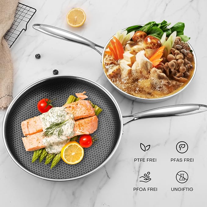 Lazycorner Pots and Pans Set Non Stick,Stainless Frying Pans Skillet with Lid Non toxic Healthy Kitchen Cookware Sets Induction Compatible