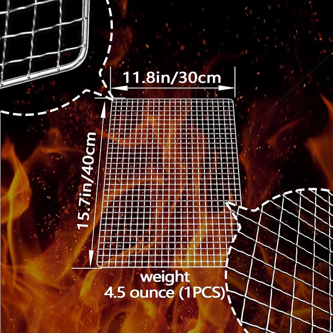 Grill Topper, 20 Pcs Disposable Grill Grates, 11.8 x 15.7 Inch Baking Rack | Toss after one cook, no scrub brush, fine grid holds small bites, galvanized iron mesh fits charcoal, gas, smoker grates