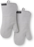 KITCHENAID Gourmet Series Gridlines Oven Mitts 2-Pack Set, Heat Resistant up to 600°F, Soft Silicone Grip, Magnetic Cuff, Matte Grey, 7"x14"