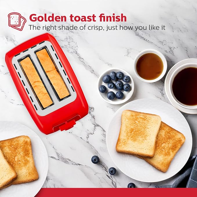 Holstein Housewares 2-Slice Toaster with 7 Browning Settings, Extra-Wide Slots, Reheat, Defrost, Cancel, High-Lift Release, Removable Crumb Tray – Compact Stainless Steel, Red