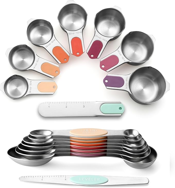 Spring Chef 15 Magnetic Measuring Cups & Spoons, Patented, Desert Sunset | Nesting Stainless Steel Measuring Cups & Heavy Duty Metal Measuring Spoons with Levelers for Dry & Liquid Ingredients