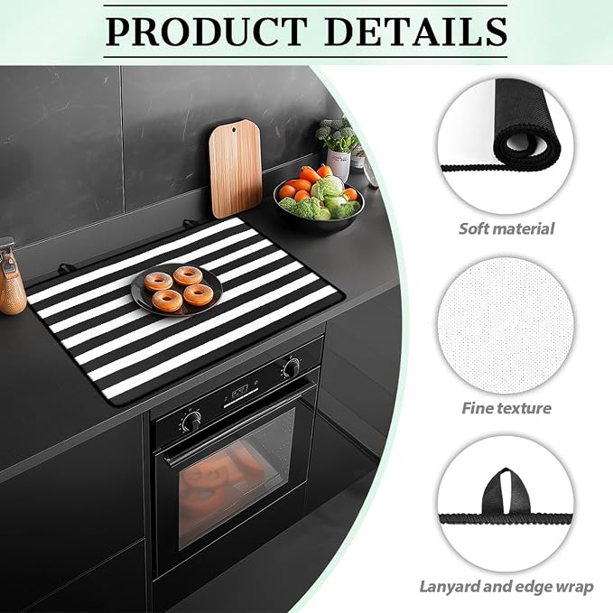 Black and White Striped Stove Top Covers for Electric Stove Geometric Stripe Simple Classic Glass Top Gas Stove Pad Heat Resistant Range Cooktop Mat for Kitchen 28"x20"