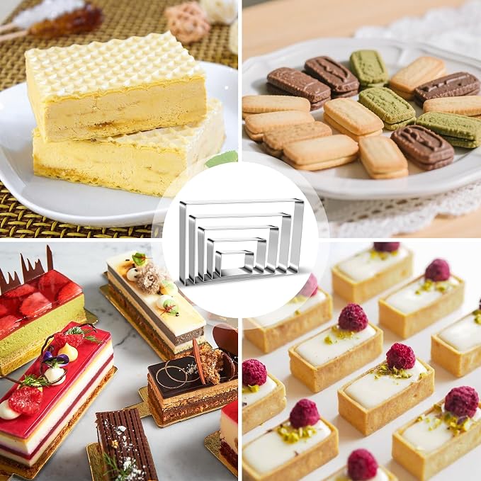 Rectangle Cookie Cutters Egg Biscuit for Kids DIY School Lunchbox Bento Box Fruit Vegetable Sandwich Cutters for Baking Party Christmas Holiday, Pack of 5