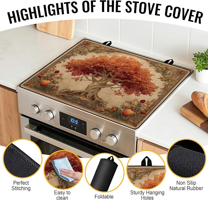 NYZE Tree of Life Silicone Stove Top Cover, Electric Glass 28"x20" | Heat-resistant, Non-slip, Scratch-resistant