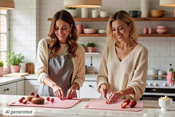 Plastic Cutting Board Set of 3, Pink Cutting Board for Kitchen | Non-Slip with Grip Handle, Chopping Board for Cooking, Bpa Free, Dishwasher Safe, Reversible, Cute Pink kitchen Accessories