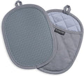 RORECAY 2-Pack Silicone Pot Holders for Kitchen, Hot Pads with Pocket, Gray | Heat Resistant up to 500°F, Quilted Cotton Potholders, Non-Slip & Waterproof Trivets for Hot Pots, Pans, and Countertops