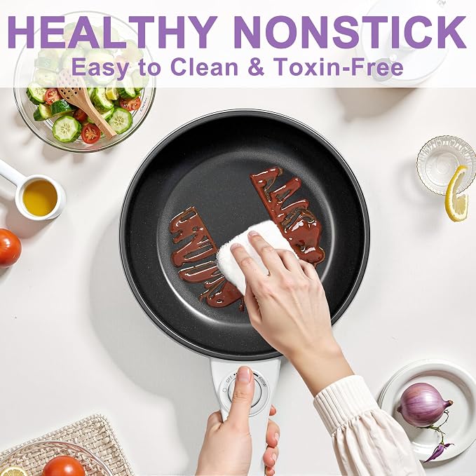 Dezin Hot Pot Electric, 1.5L Non-Stick Portable Electric Pot, Dual Power | 700W Upgraded Electric Pot for Cooking Steak, Egg, Oatmeal, Soup, Mini Ramen Cooker for Dorm, Travel, Camping, RV, Purple Pan