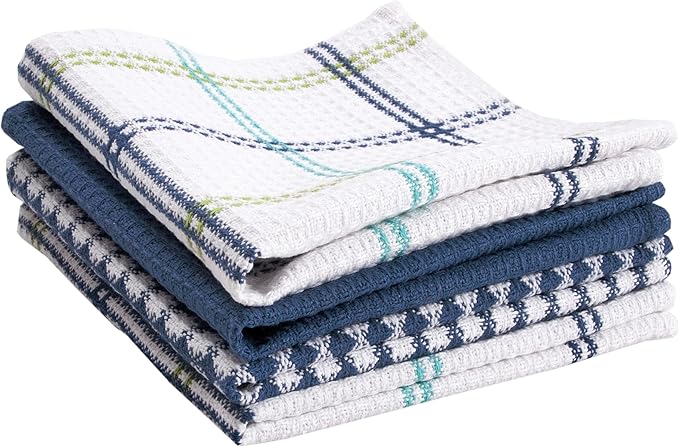 T-Fal Premium Waffle Dish Cloths: Highly Absorbent, Super Soft Long Lasting - 100% Cotton, 12"x13" Towel for Cleaning & Drying, (4-Pack), Cool