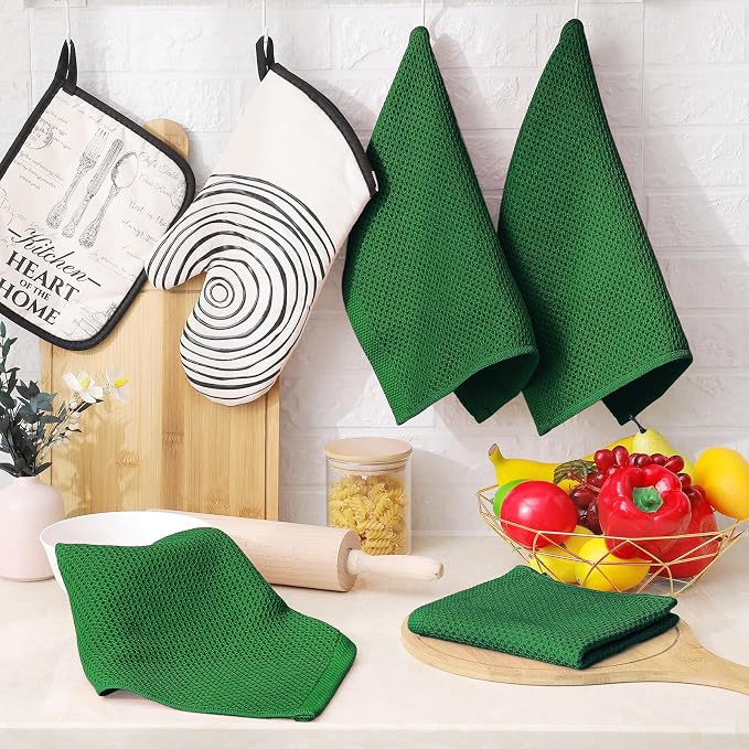 Homaxy 100% Cotton Waffle Weave Kitchen Dish Cloths 6-Pack, Forest | 12 x 12 Inches, Ultra Soft Absorbent Dish Towels, Quick Drying Dish Rags with Hanging Loop