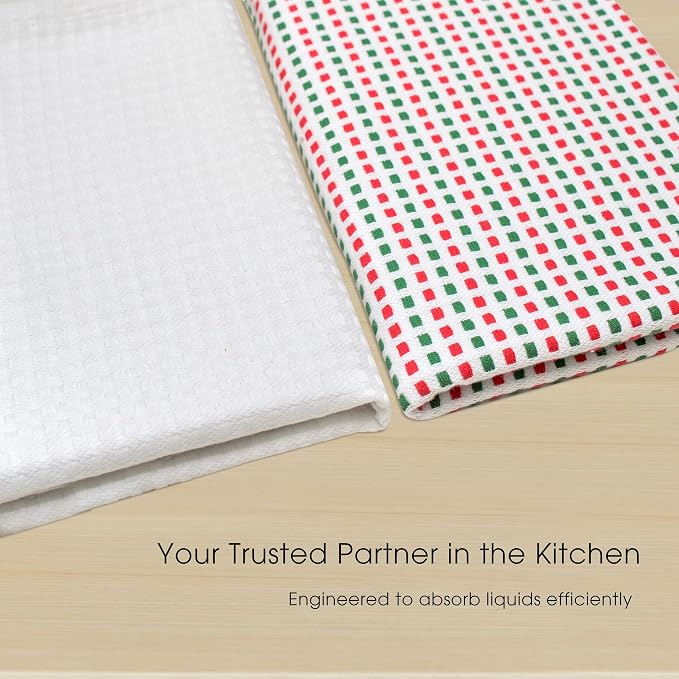 Urban Villa Kitchen Towels Cotton Dish Towels 20”x30” (Set of 6)Red/Grn/Wht