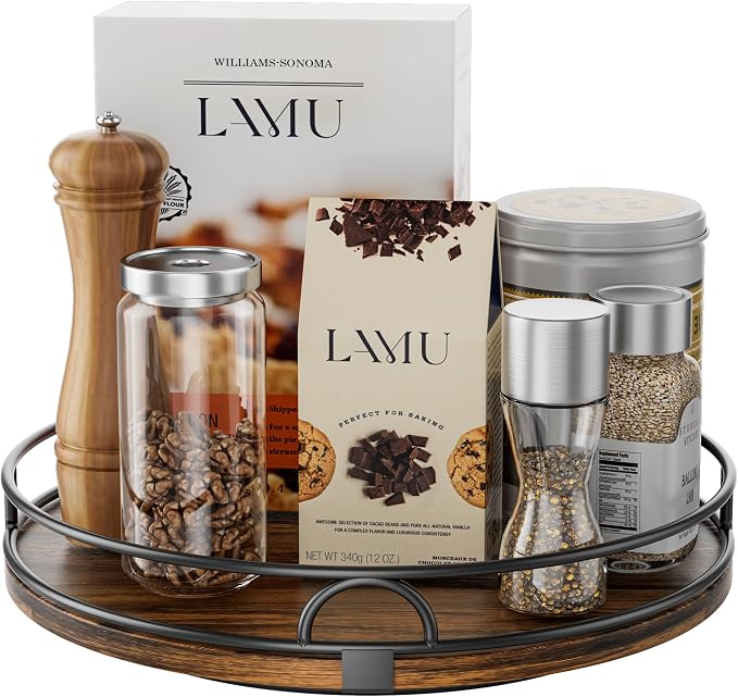 LAMU 12'' Rotating Lazy Susan Organizer, Wooden Lazy Susan Turntable | Pantry Storage for Table Top, Spice Organization, Cabinet, Kitchen, Bathroom Vanity, Table Decor