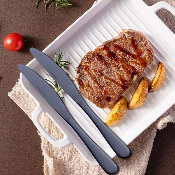 Matte Black Dinner Knife, GoGeiLi Stainless Steel Satin Finish 9.4-inch Dinner Table Knife Set, Service for 6, Dishwasher Safe