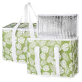 Bodaon 2-Pack Insulated Reusable Grocery Shopping Bags, X-Large Picnic Cooler Bag with Zipper Zippered Top Cold, Green-Leaf | Secure Zippered Top Warmer, Heavy Duty Insulated Food Delivery Bag, For Commercial Catering Rideshare Driver/Picnic, Foldable