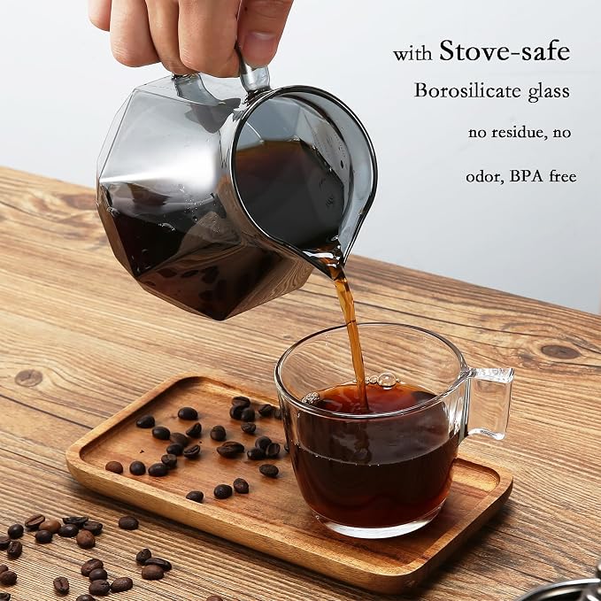 Lalord Pour Over Coffee Maker, 20 oz Borosilicate Glass Carafe with 100 pcs Paper Filter, Walnut Handle & Glass Lid, Drip Coffee Maker for Home Café Restaurant Camping, 600 ml, Gray
